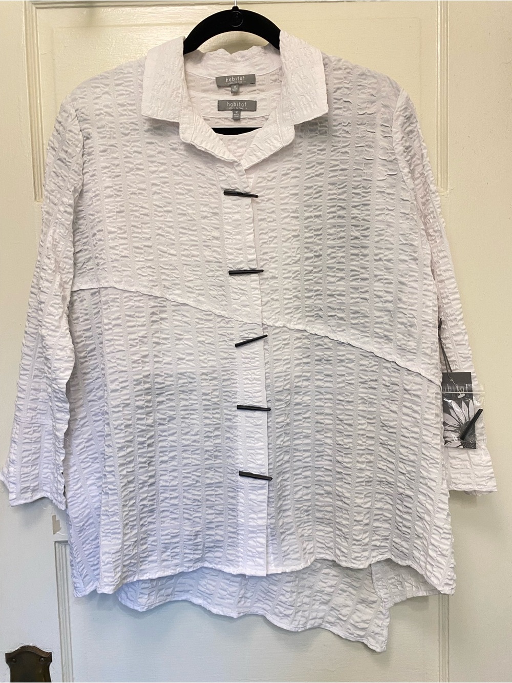 Habitat Two-Piece Set: Black and White Buttondown Shirt and Patchwork Top Size M